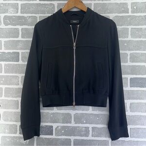 Theory Black Crepe Bomber Jacket Size Small
